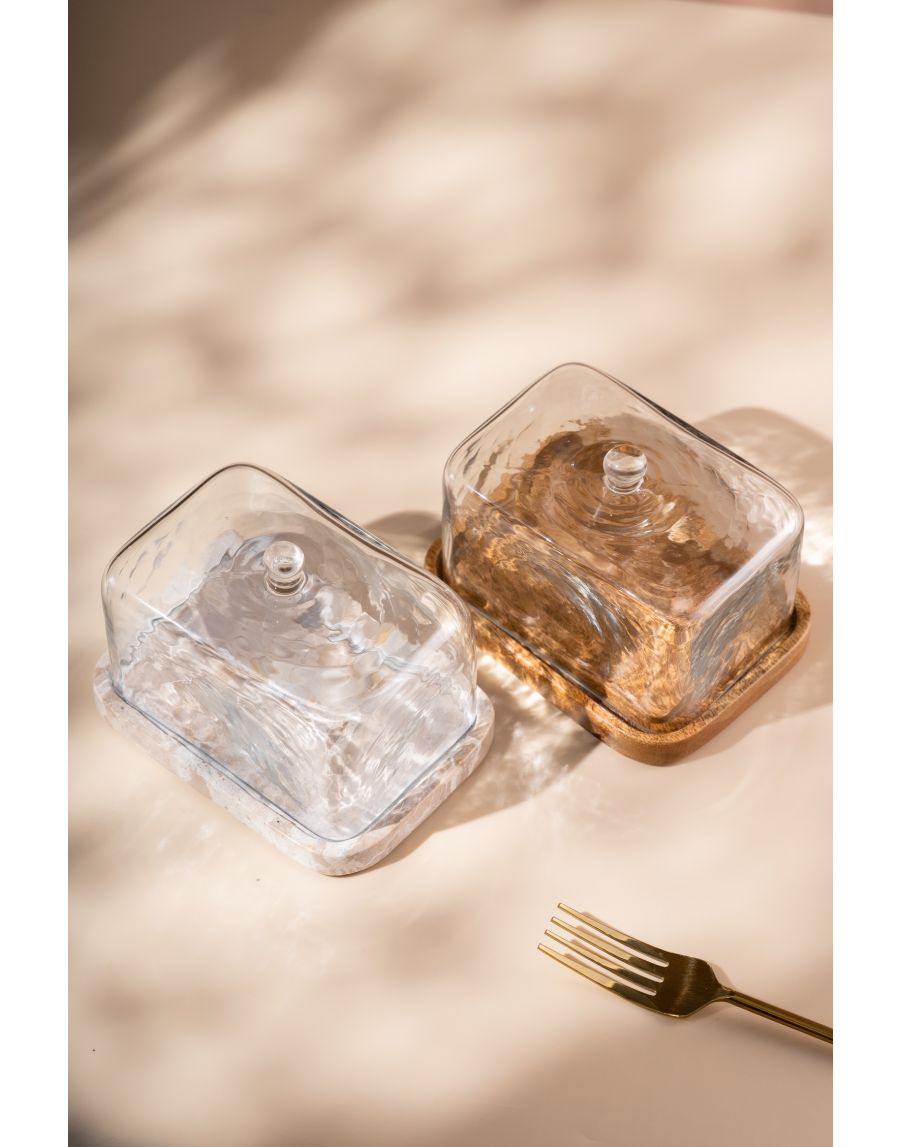 Sg Home Wooden Delight Dish With Glass Cloche