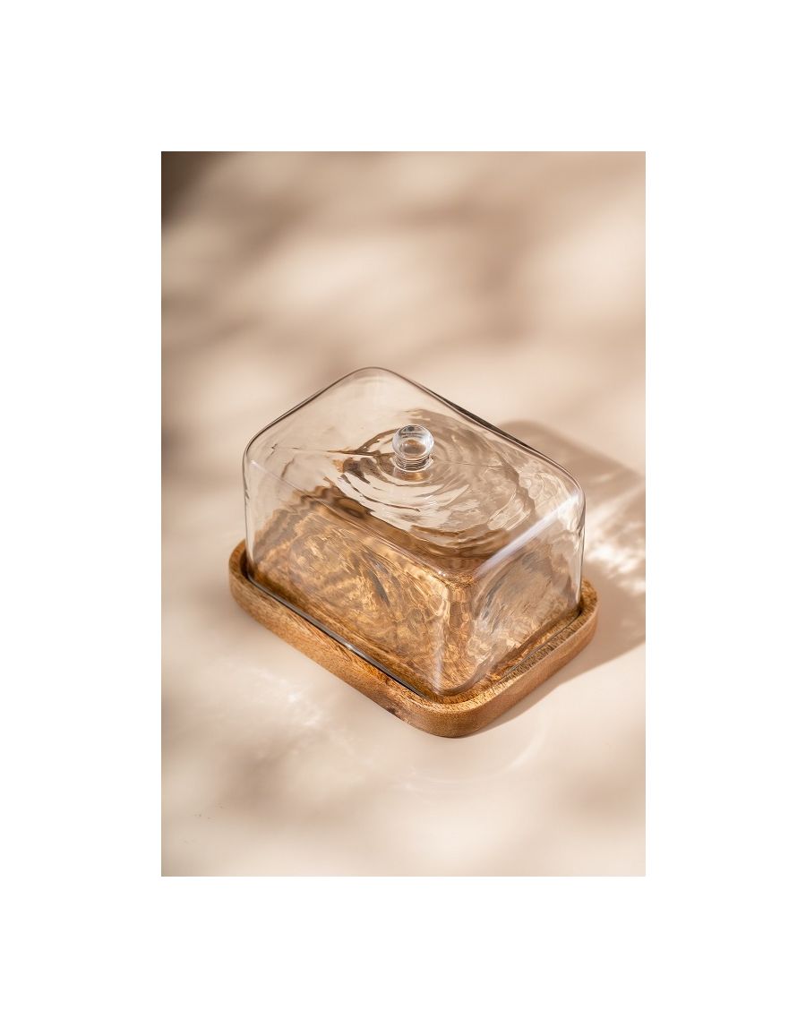 sg home Wooden Delight Dish with Glass Cloche