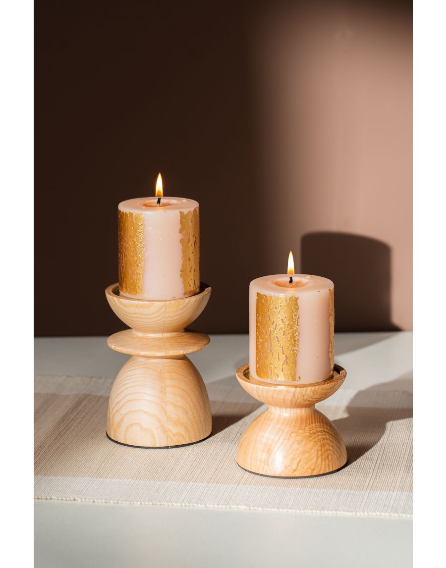 Sg Home Wooden Pillar Candle Holder Pair (Set Of 02)