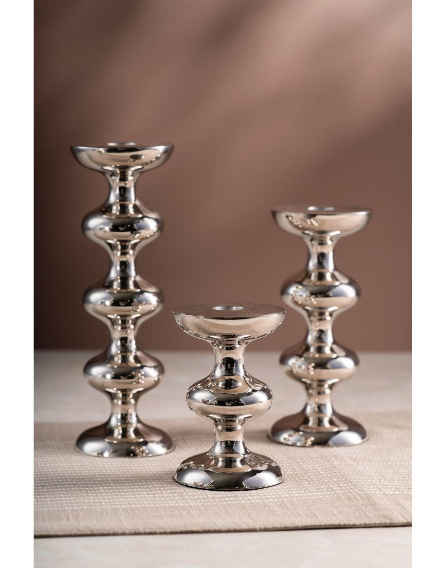 sg home Tiered Elegance Silver Candle Holders (Set of 03)