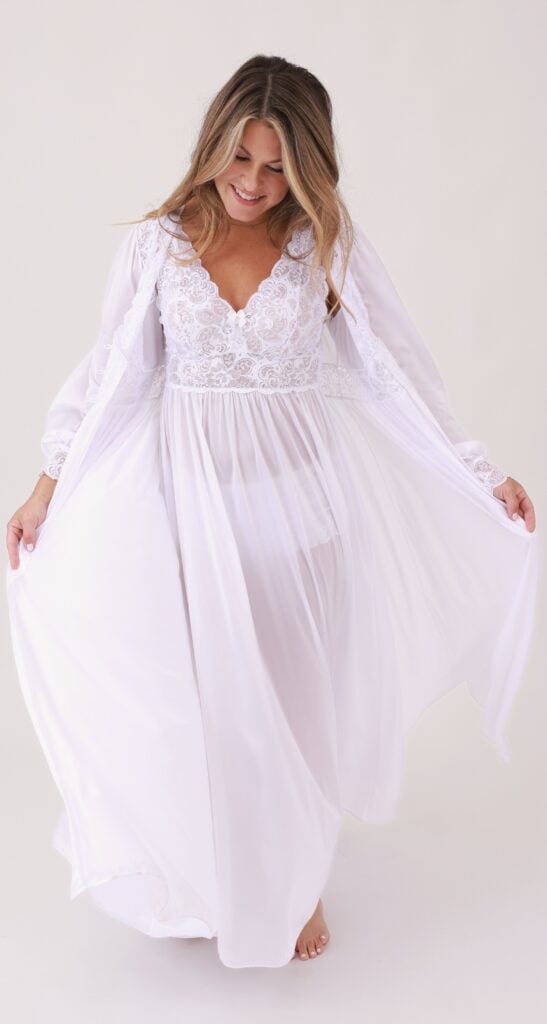 Shadowline Shadowline® Lace Bodice Long Nightgown & Button Down Robe Peignoir Set