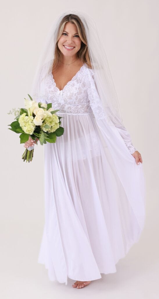 Shadowline Shadowline® Lace Bodice Long Nightgown & Button Down Robe Peignoir Set