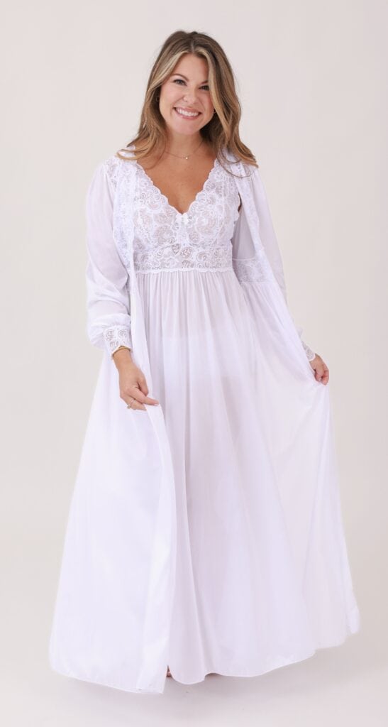 shadowline Shadowline® Lace Bodice Long Nightgown & Button Down Robe Peignoir Set