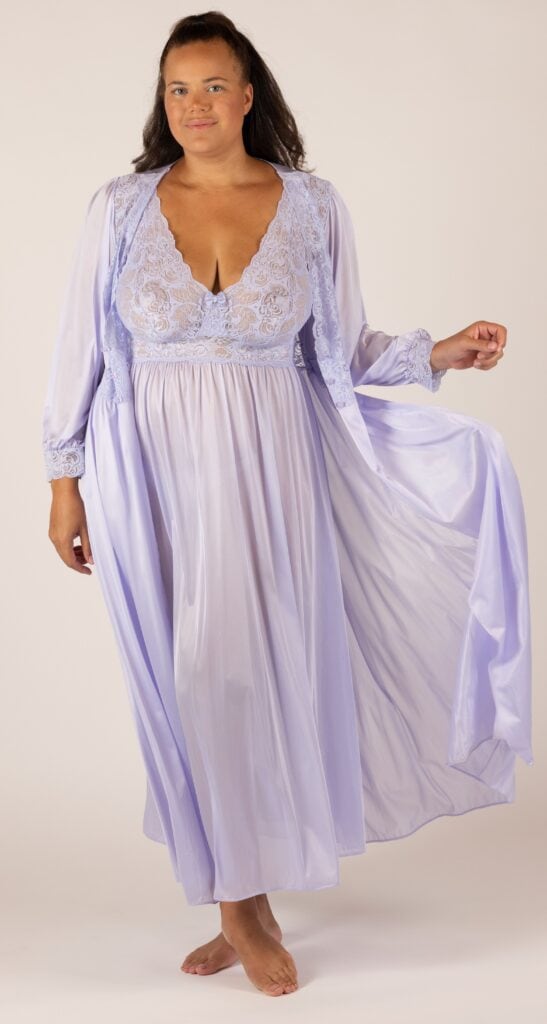 shadowline Shadowline® Lace Bodice Long Nightgown & Button Down Robe Peignoir Set