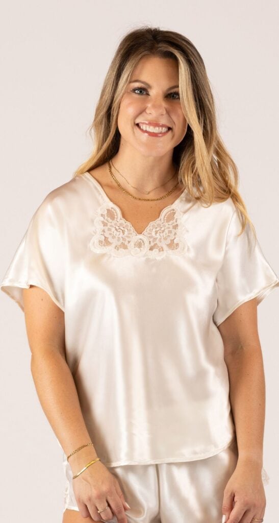 shadowline Shadowline® Rochelle Satin Short Sleeve Pajama Top