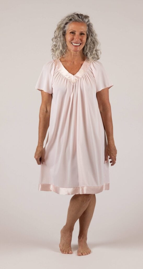 shadowline Shadowline® Satin Touch Satin & Nylon Flutter Sleeve Short Nightgown