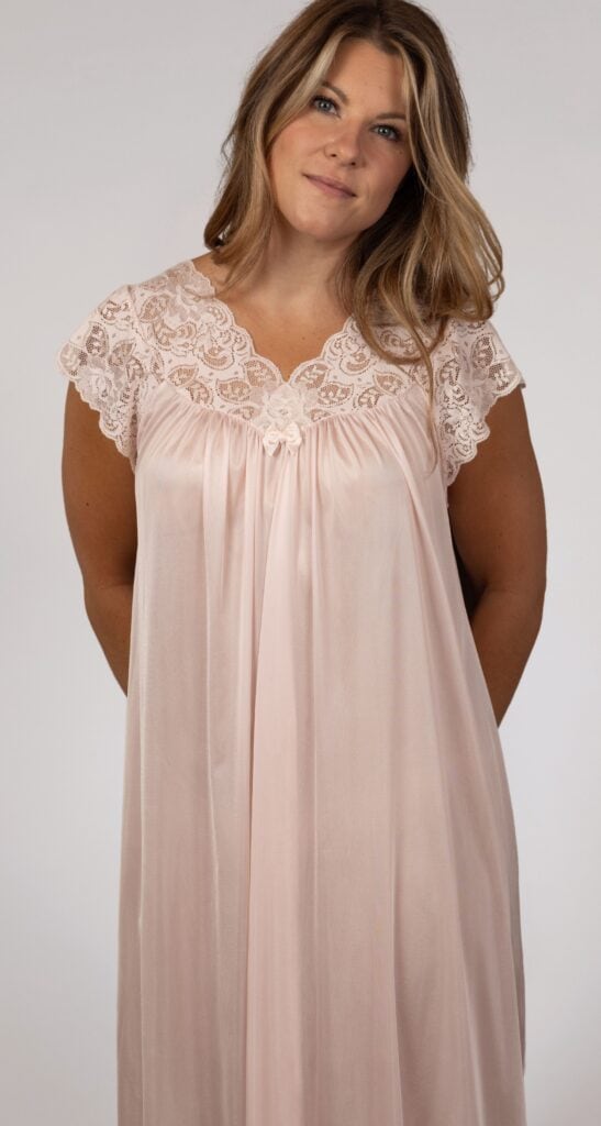 Shadowline Shadowline® Silhouette Lace Cap Sleeve Long Nightgown