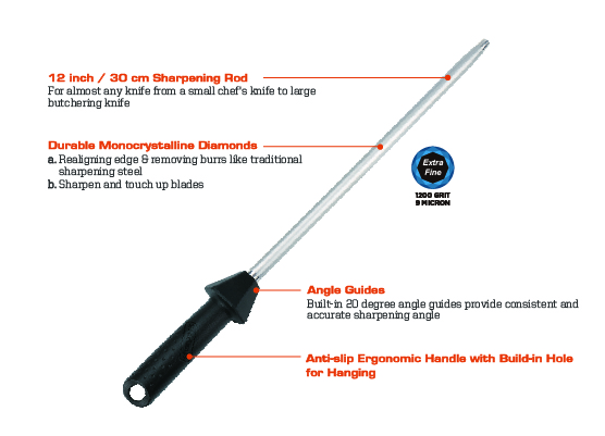 Sharpal 12 Inch Diamond Sharpening Rod Extra Fine