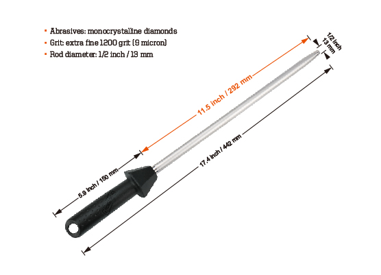 Sharpal 12 Inch Diamond Sharpening Rod Extra Fine