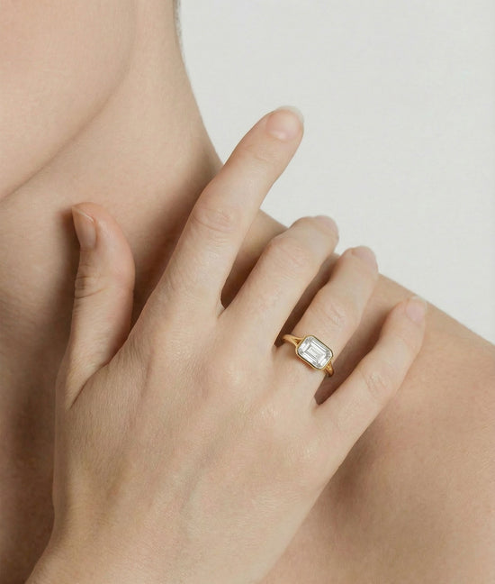 Shashi Emerald Baguette Bezel Ring