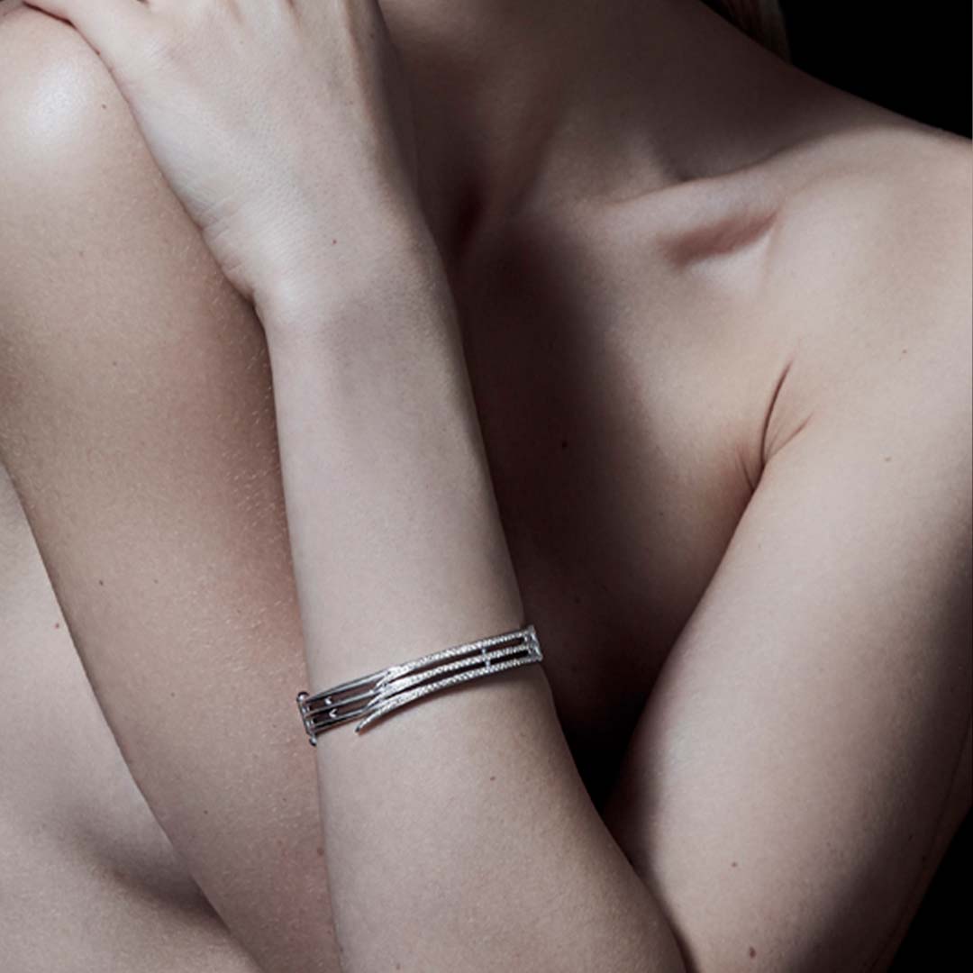 Shaun Leane Armis Triple Row Bangle - 18ct White Gold & Diamond Pavé