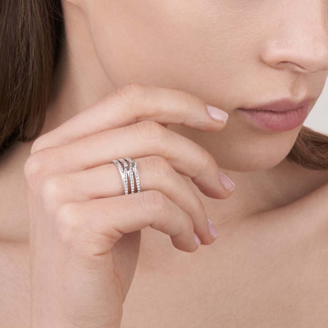 Shaun Leane Armis Triple Row Ring - 18ct White Gold & Diamond Pavé