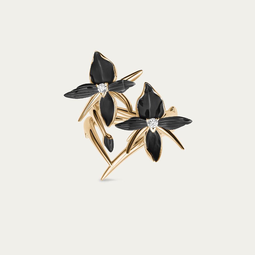 Shaun Leane Black Orchid 2 Flower Ring - Yellow Gold Vermeil & Diamond