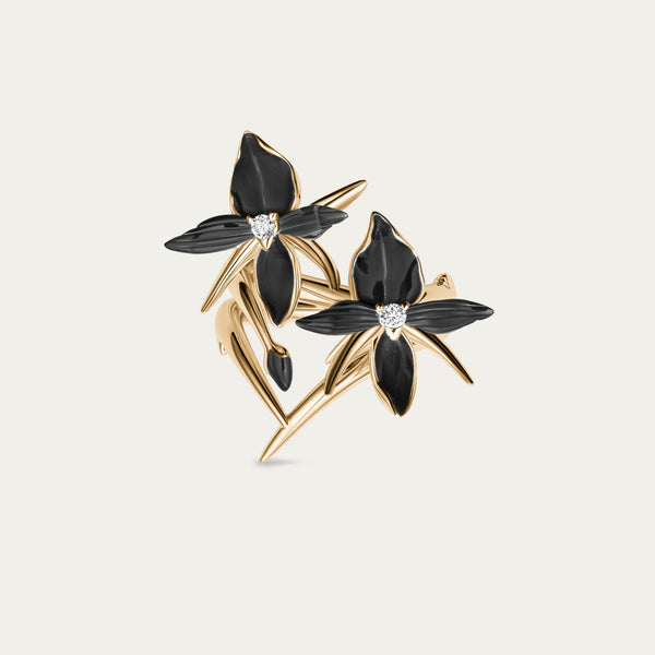 shaun leane Black Orchid 2 Flower Ring - Yellow Gold Vermeil & Diamond