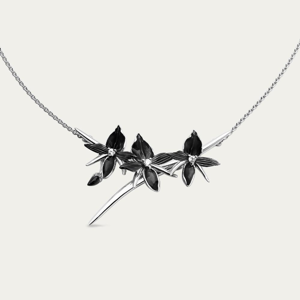Shaun Leane Black Orchid Branch Necklace - Silver & Diamond
