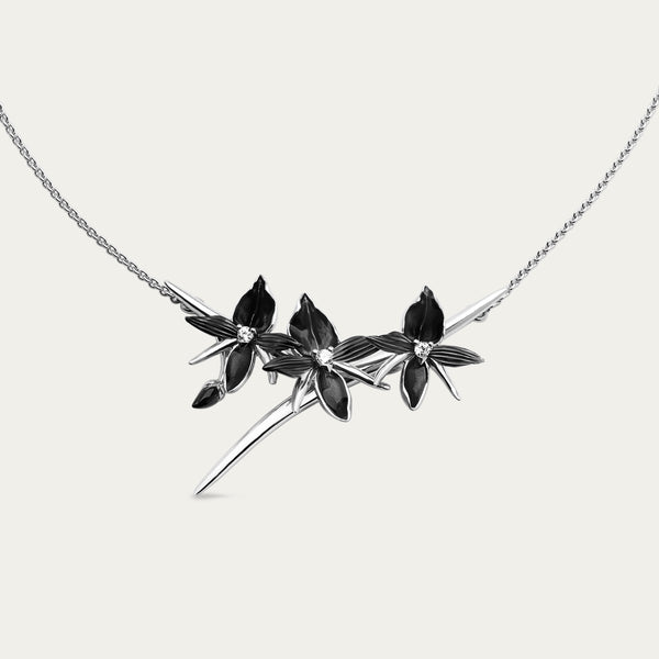 shaun leane Black Orchid Branch Necklace - Silver & Diamond