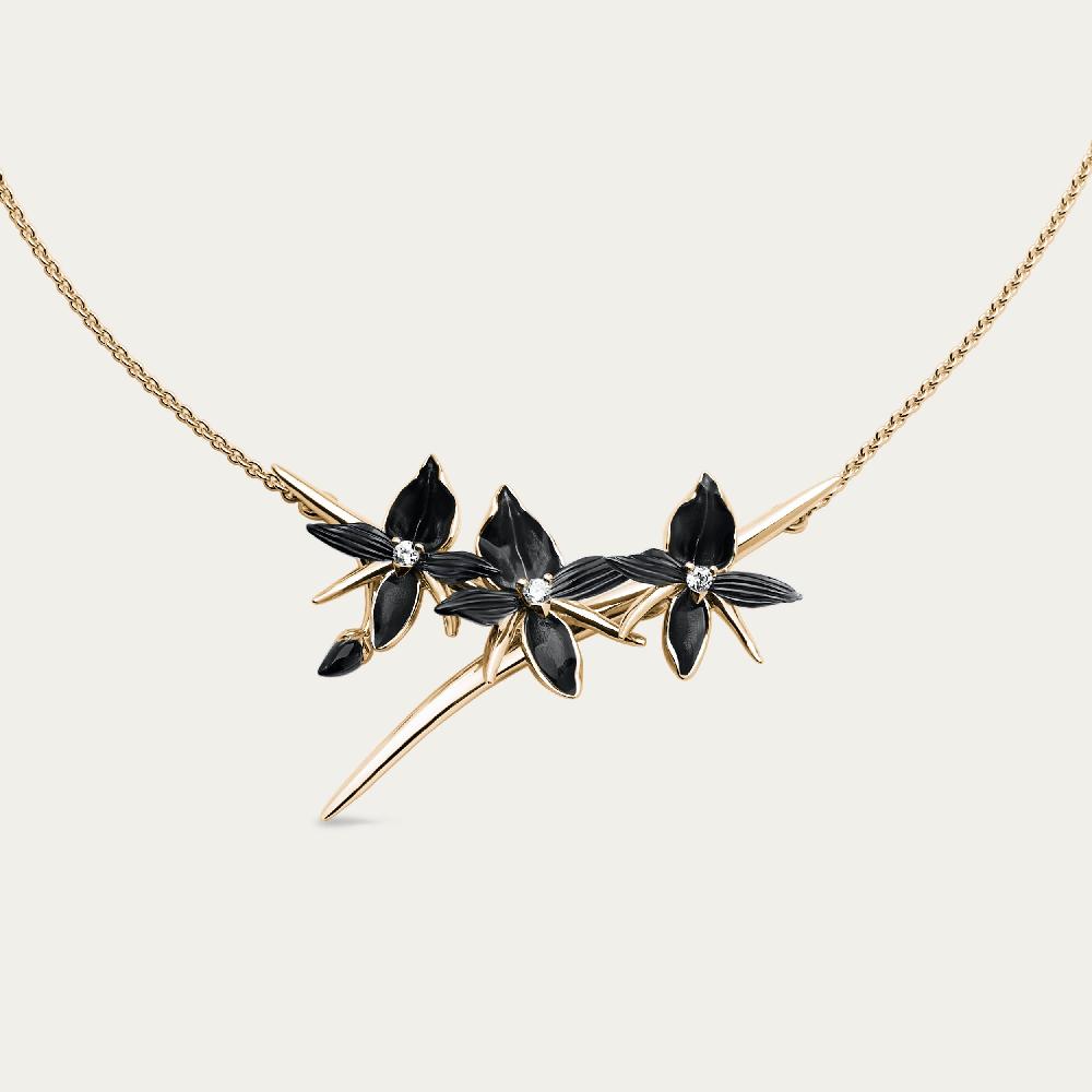 Shaun Leane Black Orchid Branch Necklace - Yellow Gold Vermeil & Diamond