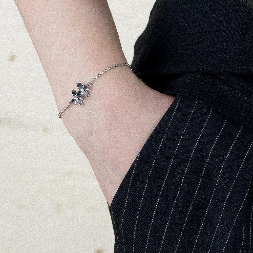 Shaun Leane Black Orchid Flower Bracelet - Silver & Diamond