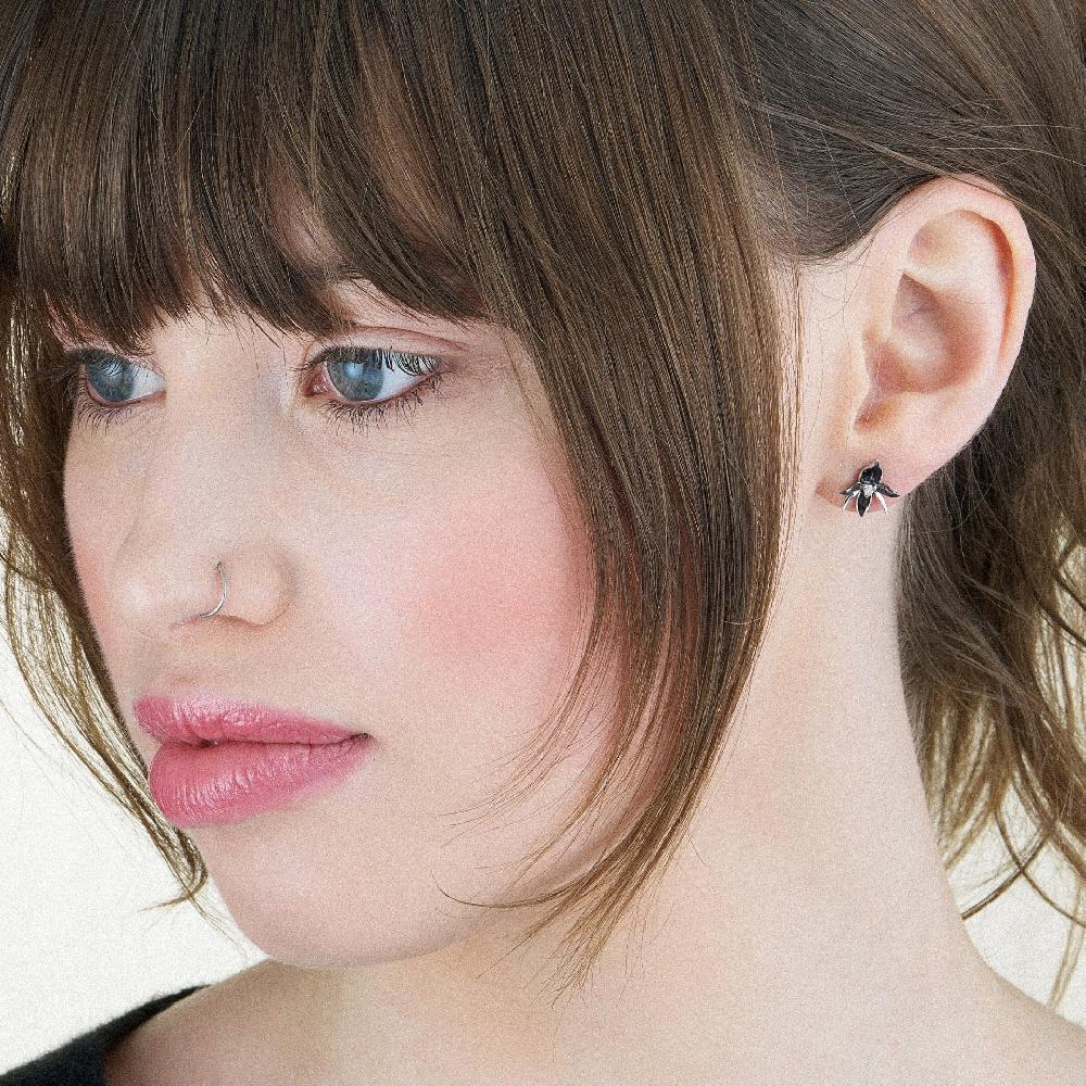Shaun Leane Black Orchid Flower Earrings - Silver & Diamond