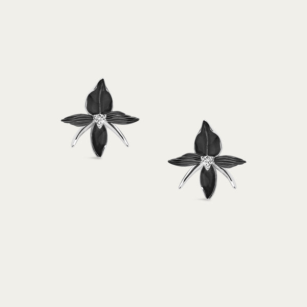 shaun leane Black Orchid Flower Earrings - Silver & Diamond