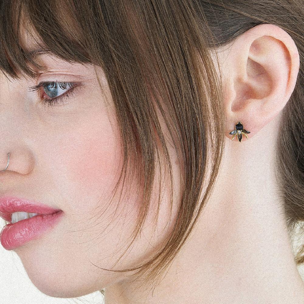 Shaun Leane Black Orchid Flower Earrings - Yellow Gold Vermeil & Diamond