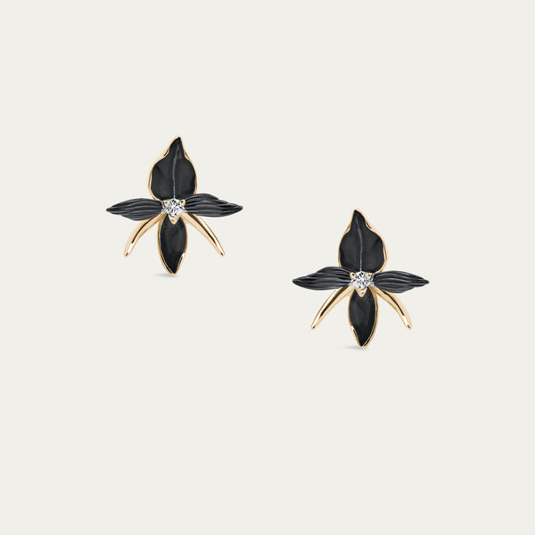 shaun leane Black Orchid Flower Earrings - Yellow Gold Vermeil & Diamond