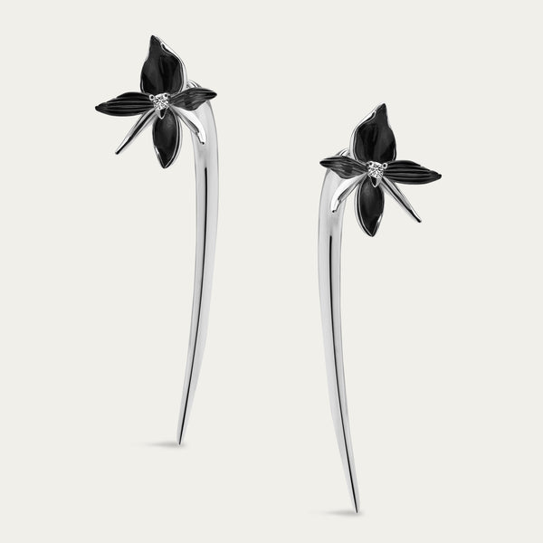 shaun leane Black Orchid Hook Earrings - Silver & Diamond