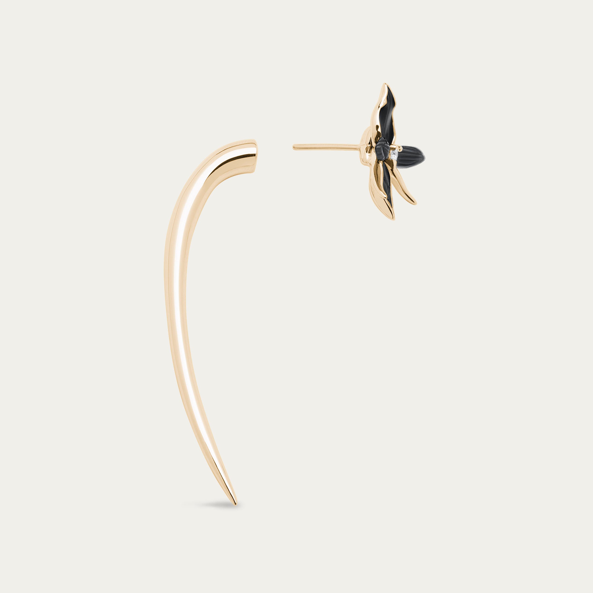 Shaun Leane Black Orchid Hook Earrings - Yellow Gold Vermeil & Diamond