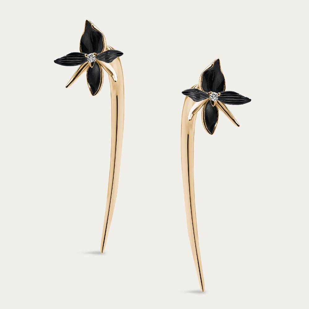 Shaun Leane Black Orchid Hook Earrings - Yellow Gold Vermeil & Diamond