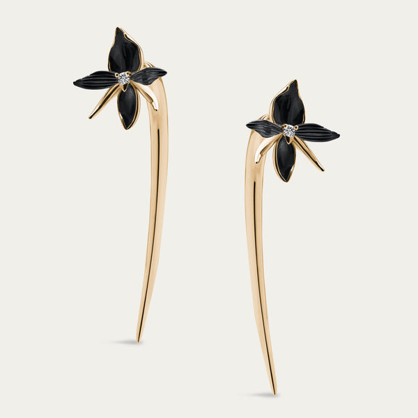shaun leane Black Orchid Hook Earrings - Yellow Gold Vermeil & Diamond