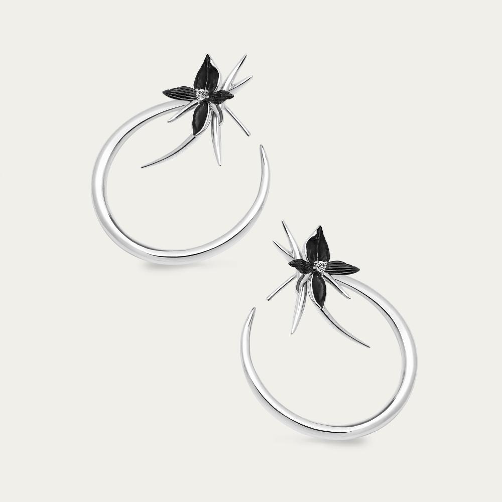Shaun Leane Black Orchid Hoop Earrings - Silver & Diamond