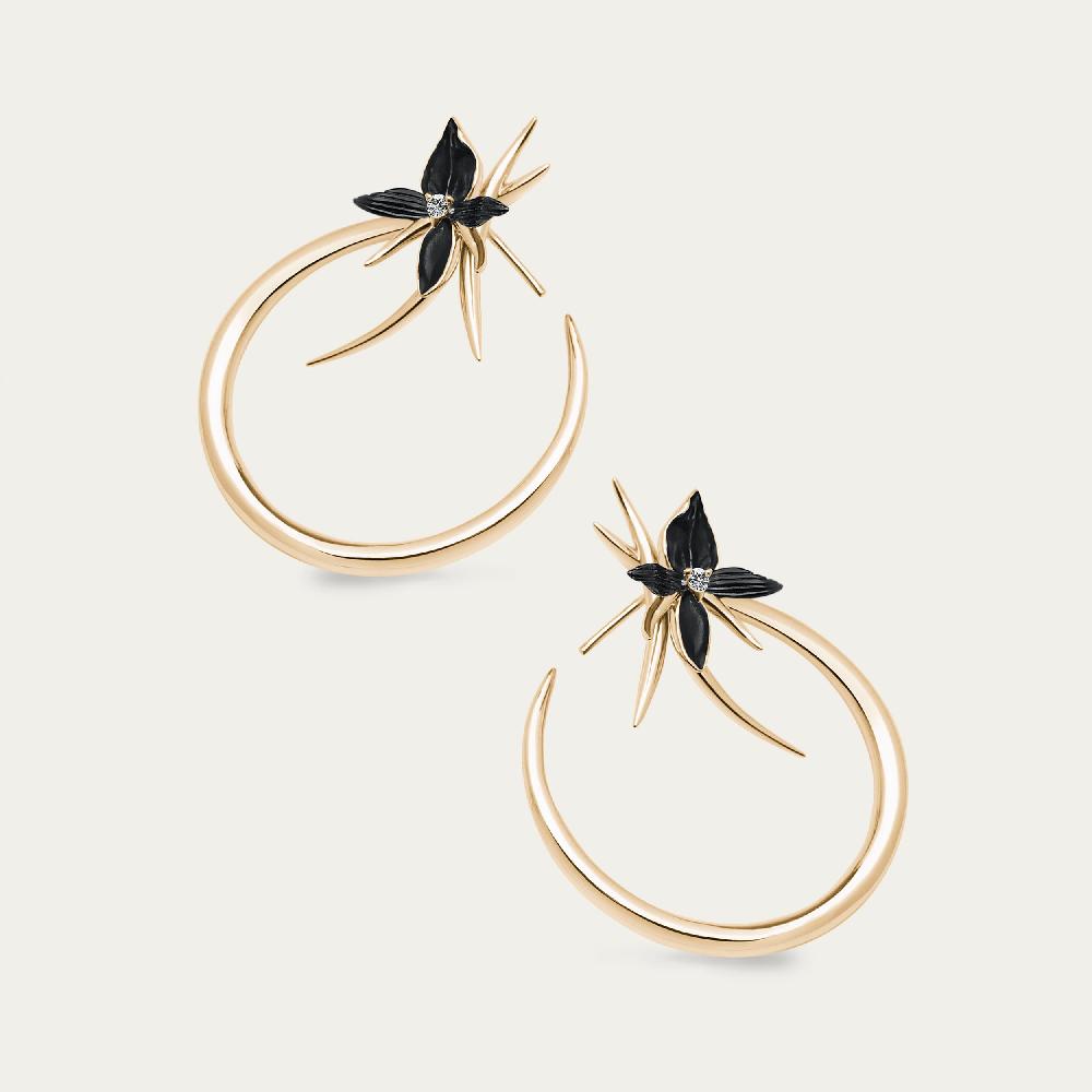 Shaun Leane Black Orchid Hoop Earrings - Yellow Gold Vermeil & Diamond