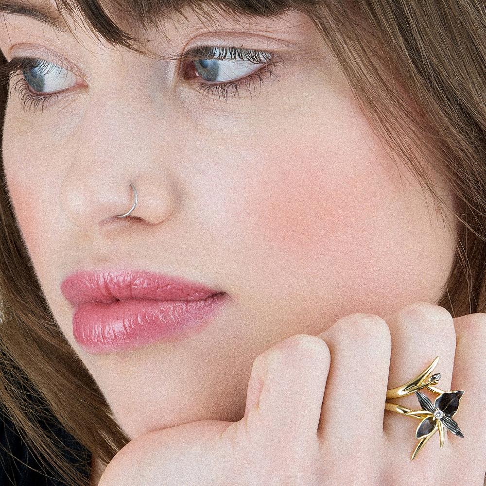 Shaun Leane Black Orchid Interlocking Bud Ring - Yellow Gold Vermeil