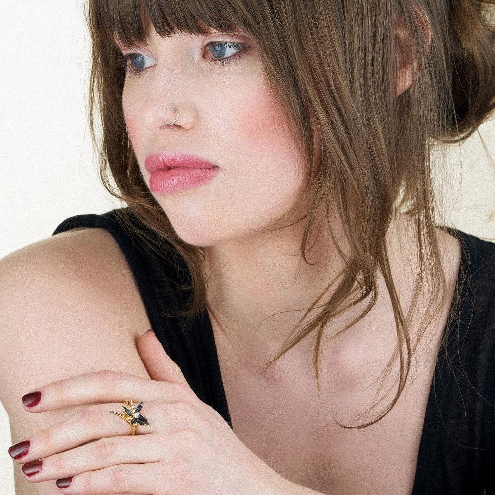 Shaun Leane Black Orchid Interlocking Flower Ring - Yellow Gold Vermeil & Diamond