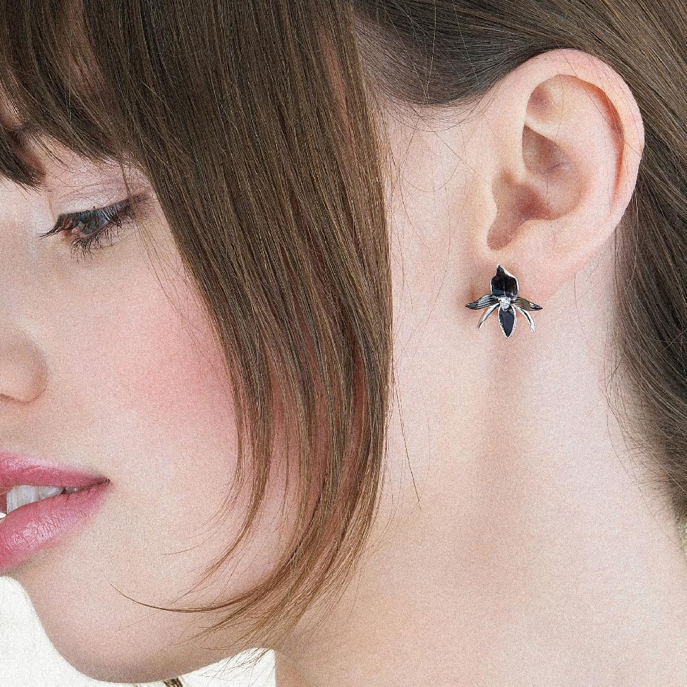 Shaun Leane Black Orchid Large Flower Earrings - Silver & Diamond
