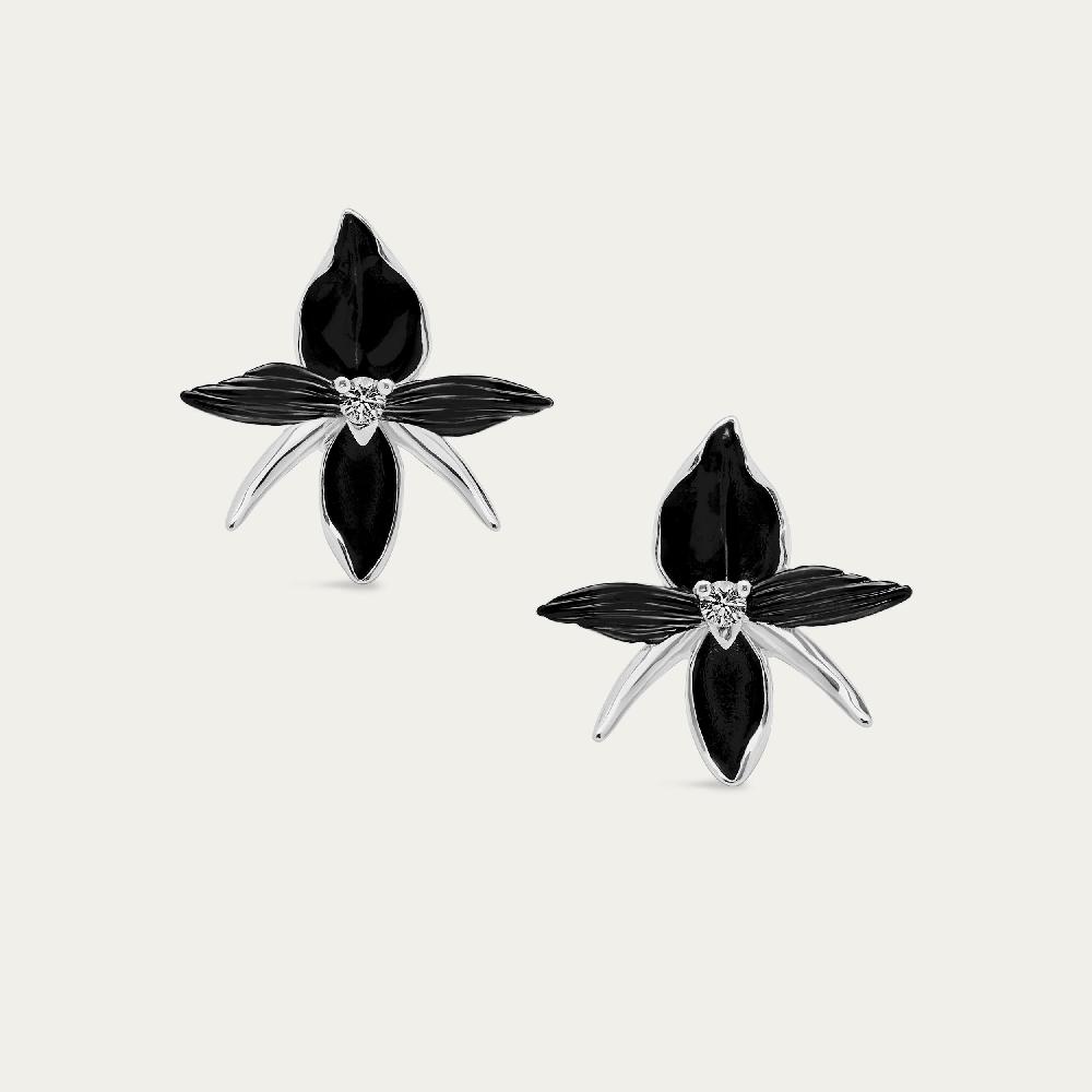 Shaun Leane Black Orchid Large Flower Earrings - Silver & Diamond