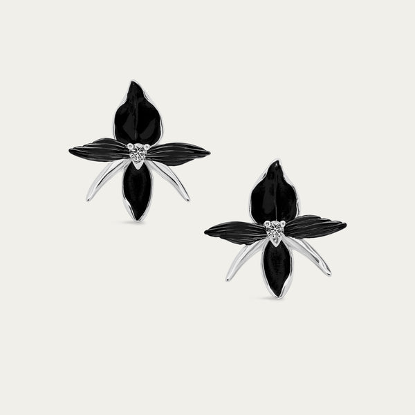 shaun leane Black Orchid Large Flower Earrings - Silver & Diamond