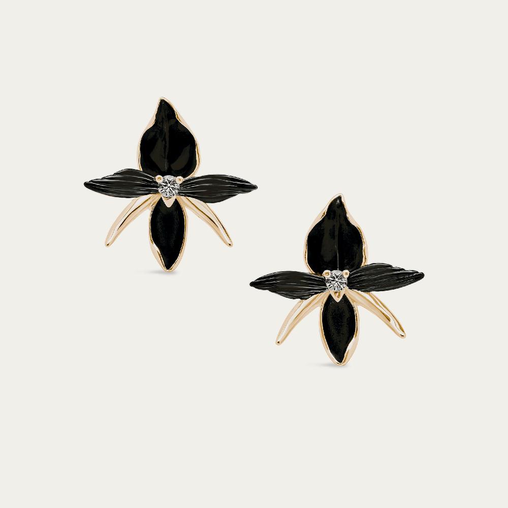 Shaun Leane Black Orchid Large Flower Earrings - Yellow Gold Vermeil & Diamond