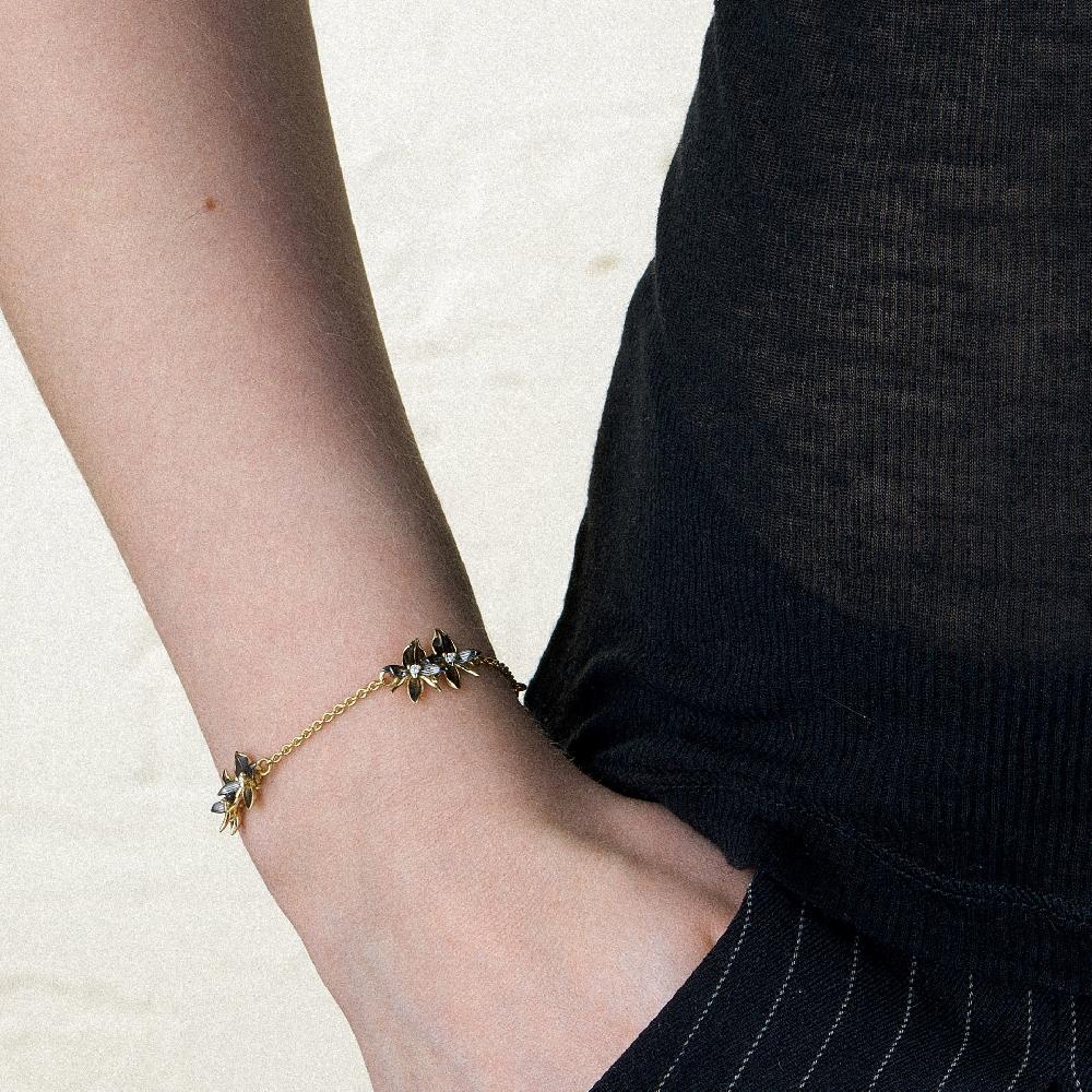 Shaun Leane Black Orchid Multi Flower Bracelet - Yellow Gold Vermeil & Diamond
