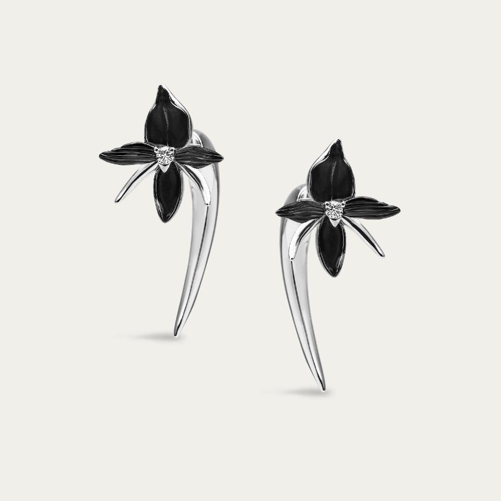 Shaun Leane Black Orchid Talon Earrings - Silver & Diamond