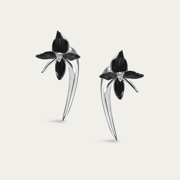 shaun leane Black Orchid Talon Earrings - Silver & Diamond