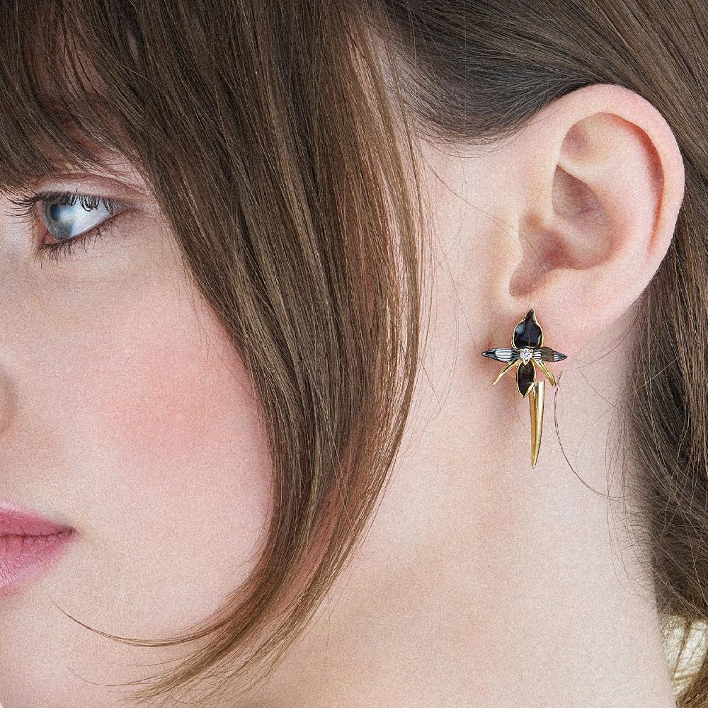 Shaun Leane Black Orchid Talon Earrings - Yellow Gold Vermeil & Diamond