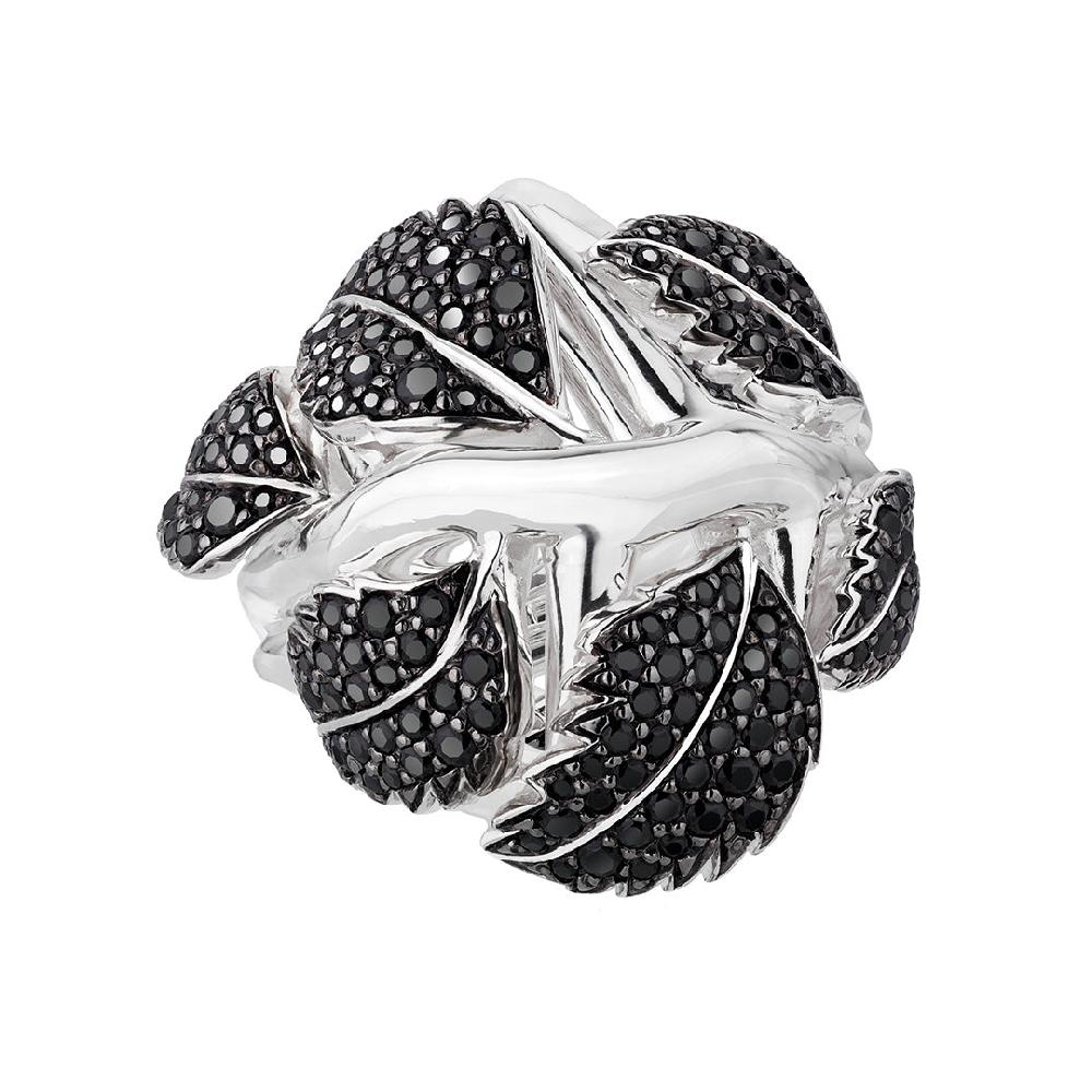 Shaun Leane Blackthorn Leaf Ring - Silver & Black Spinel