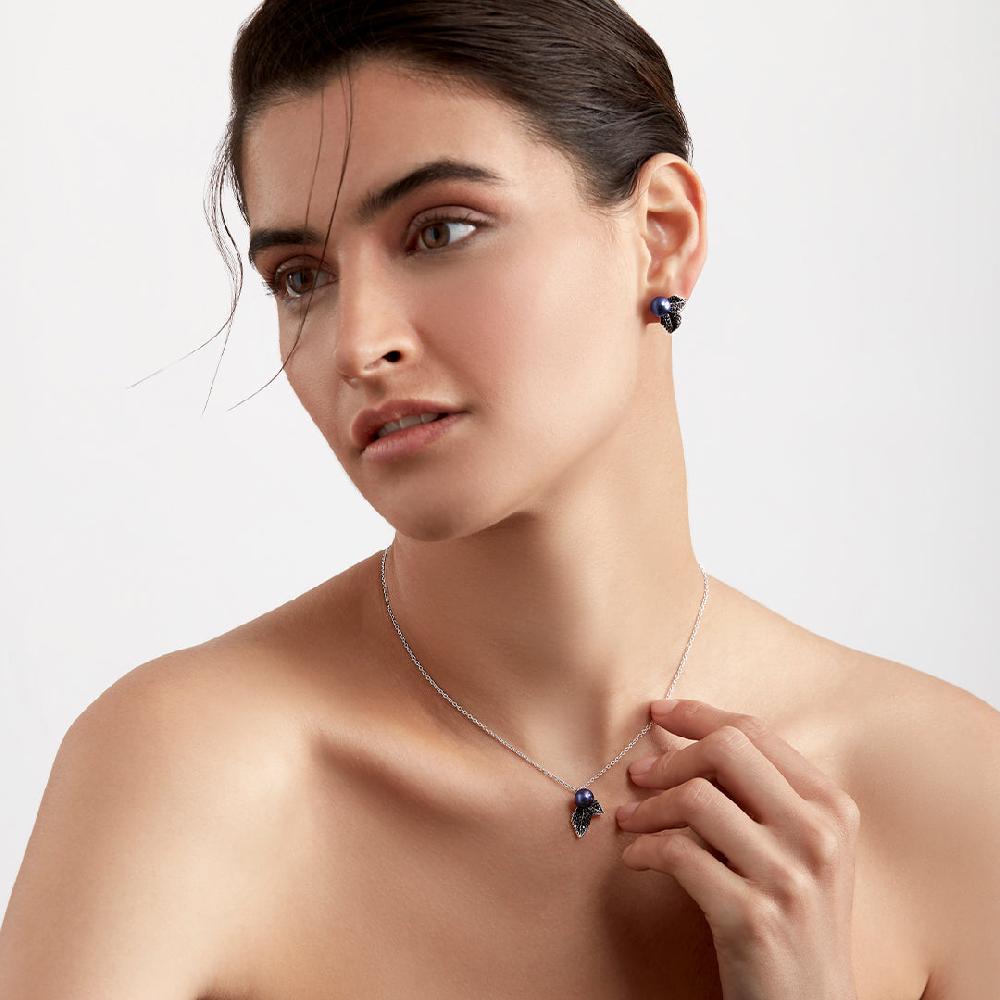 Shaun Leane Blackthorn Stud Earrings - Silver Black Spinel & Black Pearl