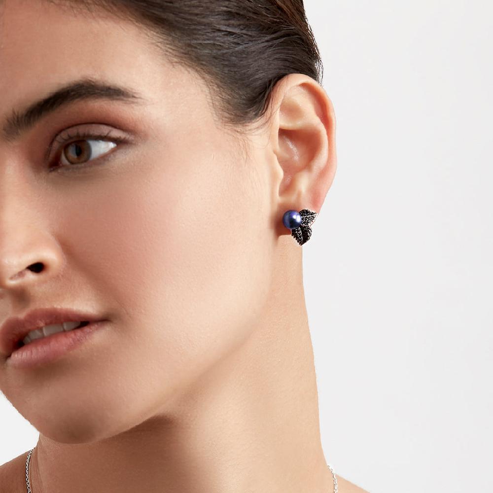 Shaun Leane Blackthorn Stud Earrings - Silver Black Spinel & Black Pearl