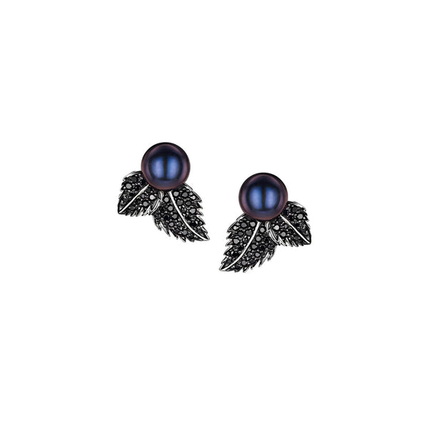 shaun leane Blackthorn Stud Earrings - Silver Black Spinel & Black Pearl