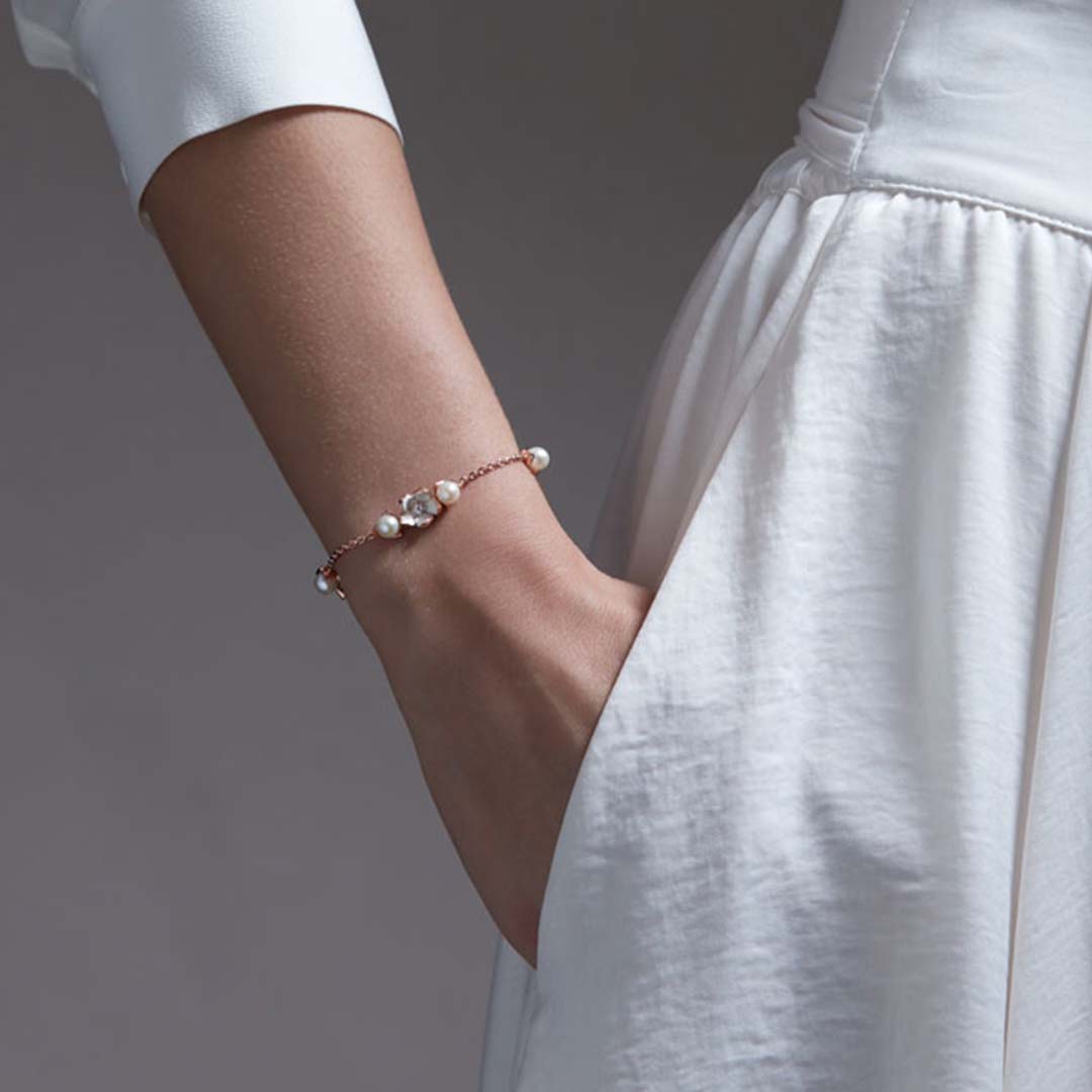 Shaun Leane Cherry Blossom 3 Flower Bracelet - Rose Gold Vermeil Diamond & Pearl