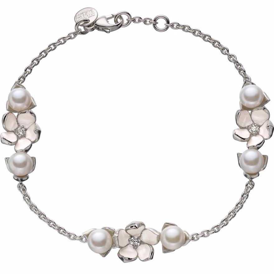 Shaun Leane Cherry Blossom 3 Flower Bracelet - Silver Diamond & Pearl
