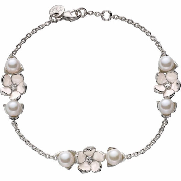 shaun leane Cherry Blossom 3 Flower Bracelet - Silver Diamond & Pearl