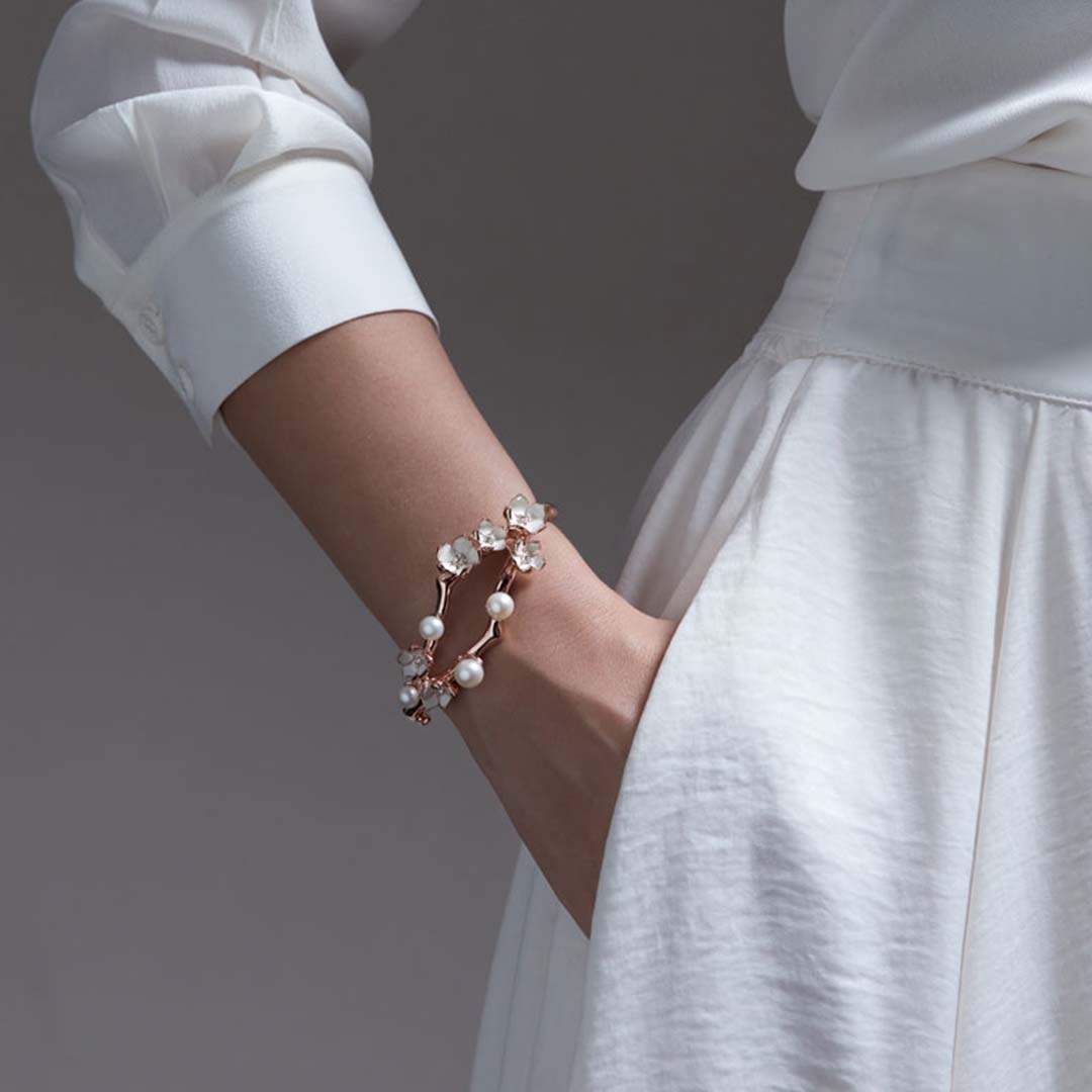 Shaun Leane Cherry Blossom Bangle - Rose Gold Vermeil Diamond & Pearl